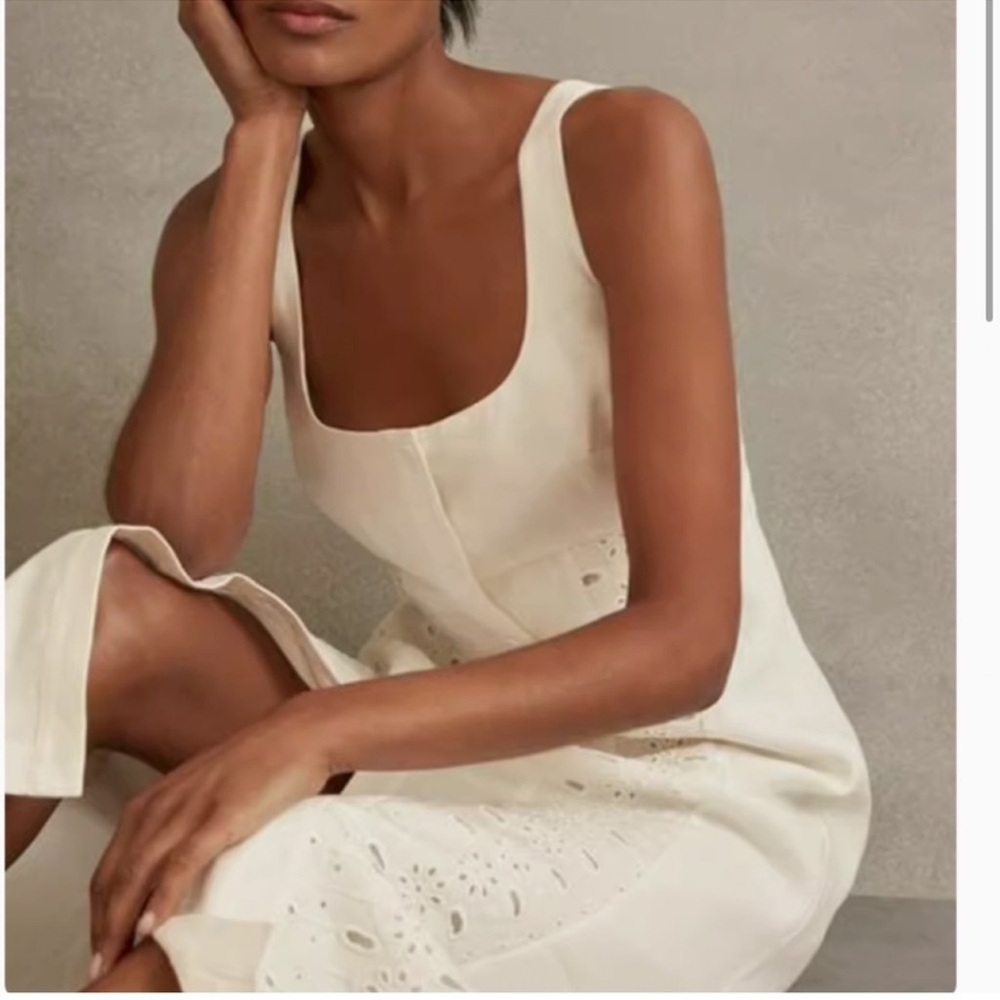 Reiss Cream Eyelet Midi Dress - Picture 2 of 12